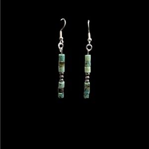 Handmade African Turquoise & Sterling Pearl Earrings